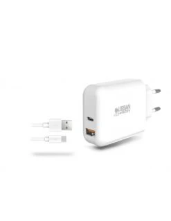 Urban Factory POWEE: CHARGEUR SECTEUR USB-C 45W / USB-A 18W AVEC CABLE USB-C